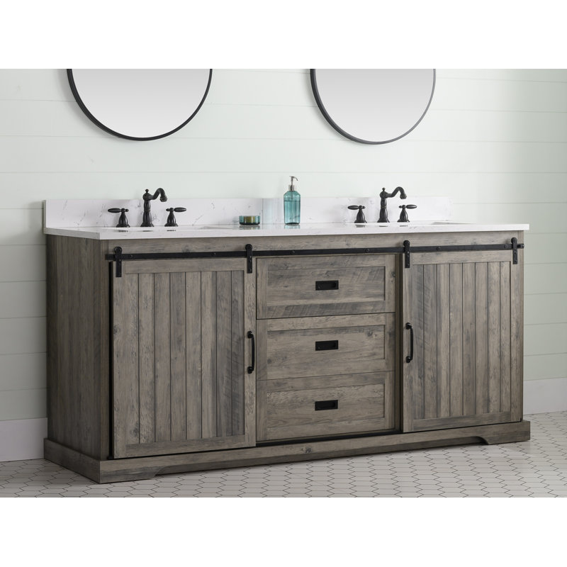 Ensemble de meuble-lavabo double 72 po Cayden, Gris patiné