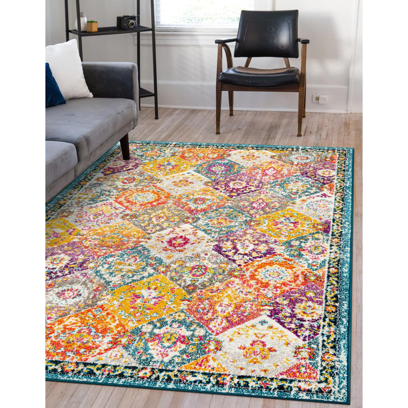 Galyean Abstract Multi Color Area Rug, Rectangle 6'1" x 9'