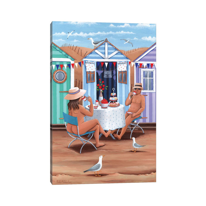 Beach Huts Afternoon Teas by Peter Adderley - Print on Canvas, Wrapped Canvas, 30.48 cm H x 45.72 cm W