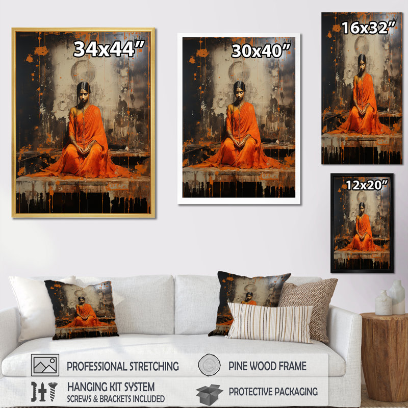 «Hindu Rigvedas Resplendent Rust», reproduction sur toile, H 40 po x l 30 po x P 1,5 po, Cadre flottant doré
