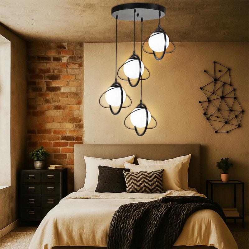 Adjustable Height 4 Lights Metal Body Cluster Pendant