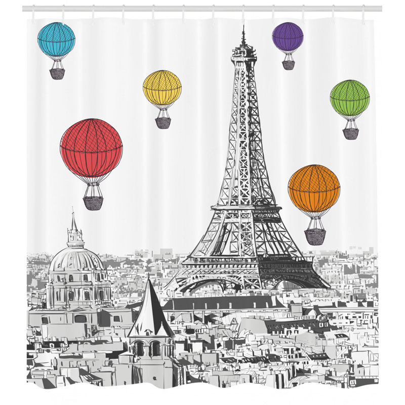Ensemble de rideau de douche et crochets paris, H 70 po x l 69 po