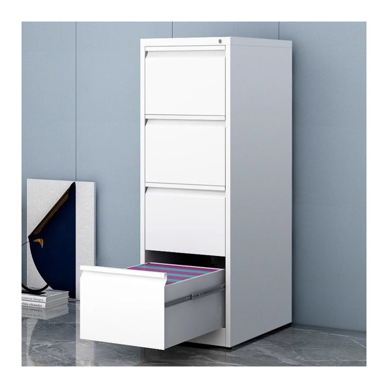 White 4 Drawer Vertical Lockable Metal File Cabinet, Home Office Narrow Storage for A4, Legal & Letter Files