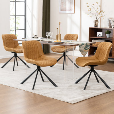 Chaises de salle à manger pivotantes rembourrées et capitonnées en cuir avec pieds en métal
