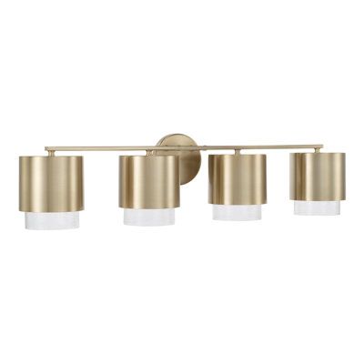 33.50"W x 8.25"H 4-Light Cylindrical Metal Vanity and Seeded Glass