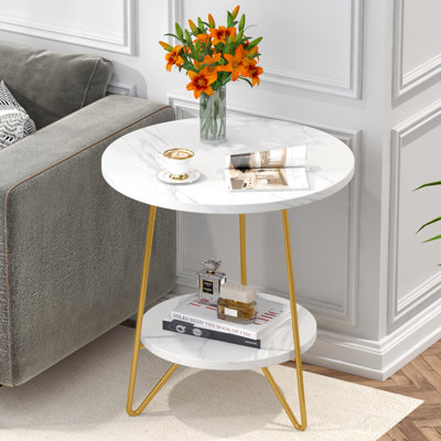 Oni Faux Marble End Table with Storage Shelf