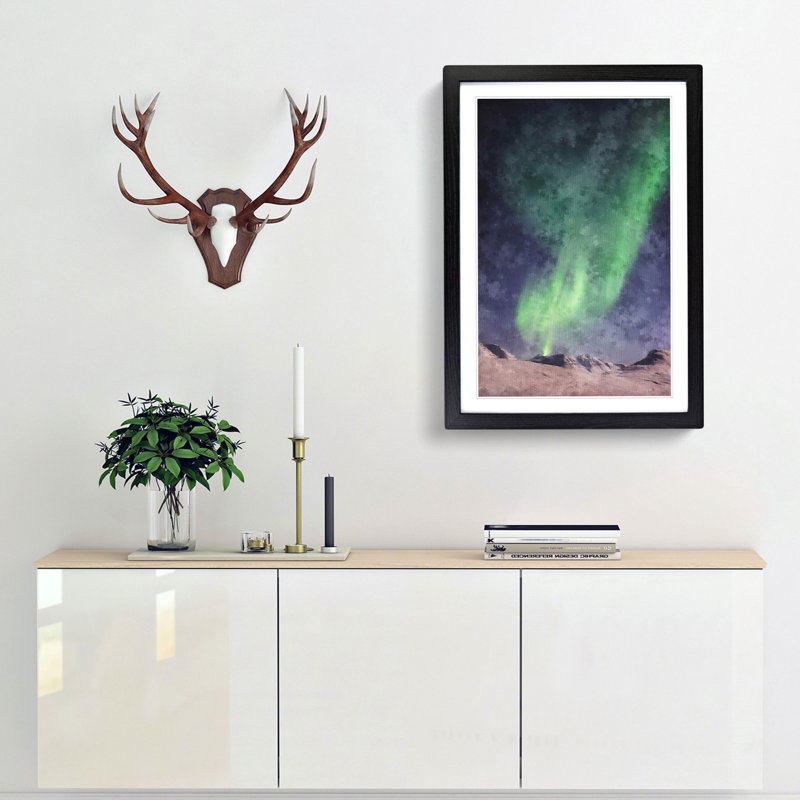 Northern Lights Aurora Borealis Abstract - Picture Frame Painting Print, 45cm H x 33cm W x 2cm D, Black Framed