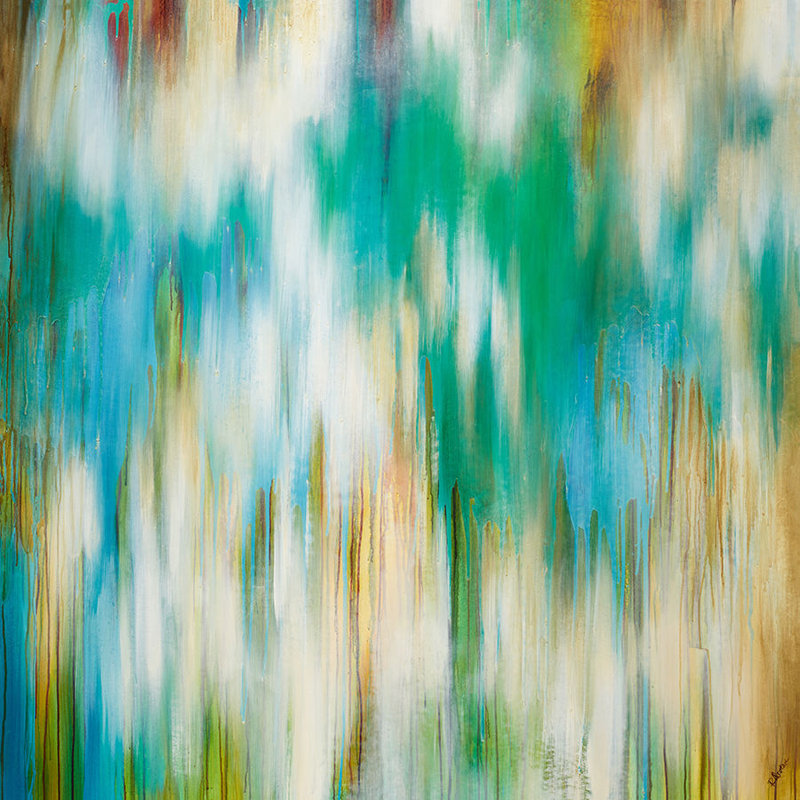 Aqua Prism par Rikki Drotar - Peinture, Image au pinceau gel, H 36 po x l 36 po