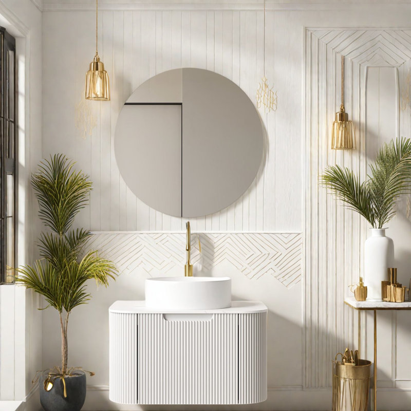 Meuble-lavabo moderne blanc avec rangement et lavabo