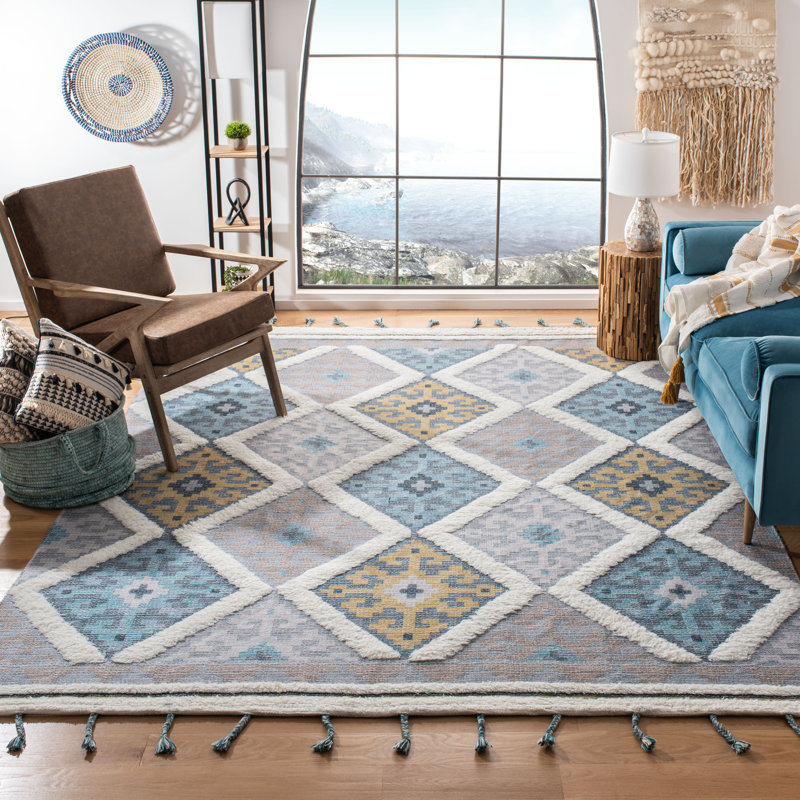 Tapis bleu en laine Joppatowne, Rectangle 4 pi x 6 pi