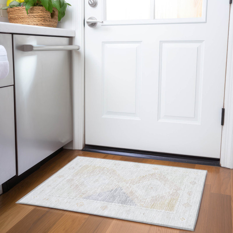 Tapis bleu de qualité supérieure lavable à la machine Yamen AMF177, gris, Rectangle 1 pi 8 po x 2 pi 6 po