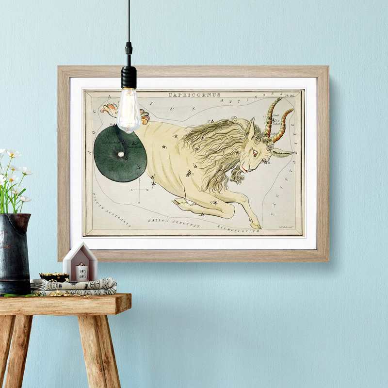 Astronomical Zodiac Chart Of The Capricorn - Single Picture Frame Painting, 45cm H x 63cm W x 2cm D, Oak