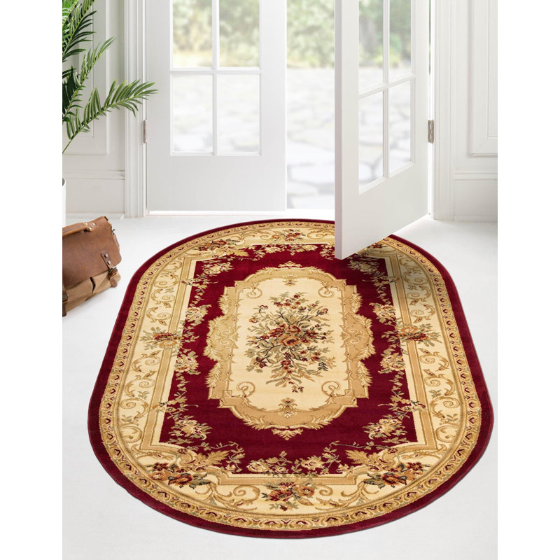 Debora Burgundy Area Rug, Burgundy, Oval 4'1" x 6'1"