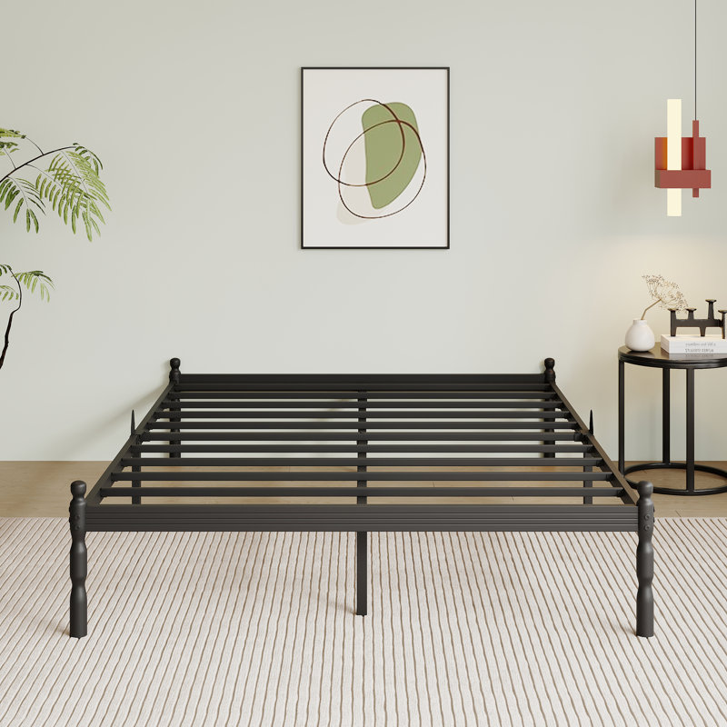 Cadre de lit Queen Size en métal noir de 35,5 cm de haut, matelas antidérapant, facile à assembler., Grand lit, 14"