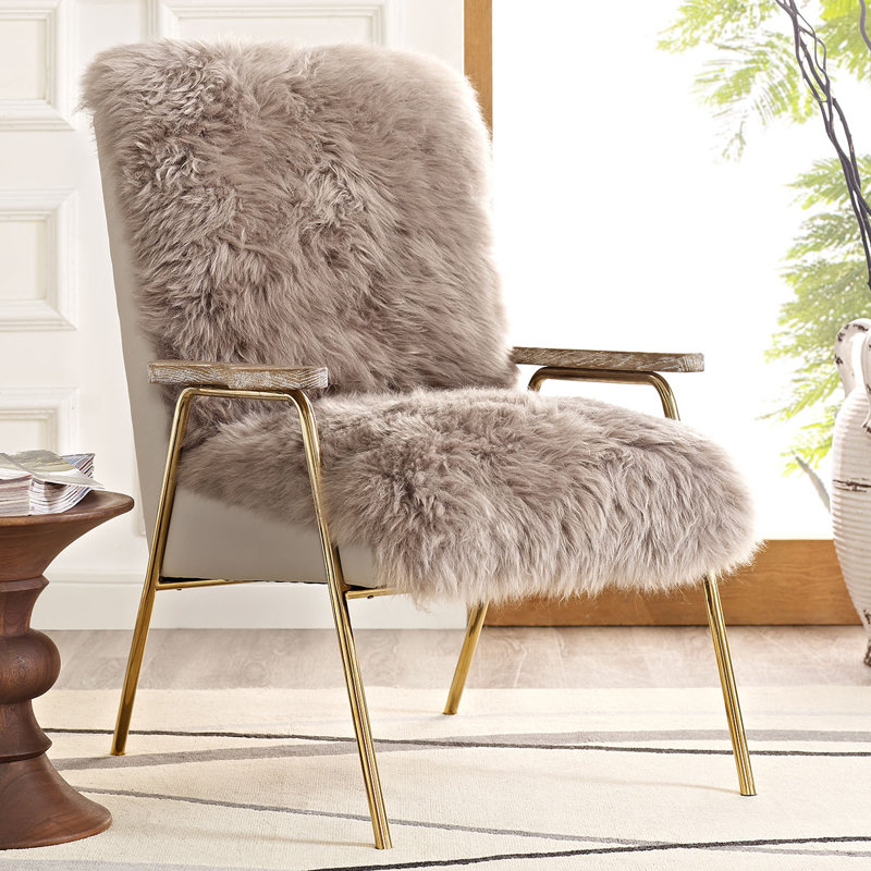 Modway Sprint Golden Australian Sheepskin Arm Chair, Brown Faux Leather