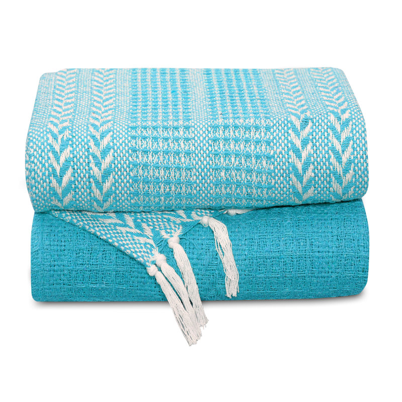 Jeté en coton tissé à la main doux et chaud en coton Batik | Canapé | Lit | 50 po x 60 po (ensemble de 2), Turquoise