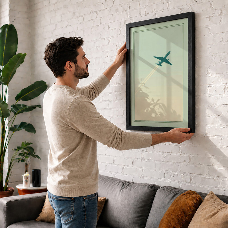 Flight Path Minimalist - Framed Print, A2 - 59.4 x 42.0 cm, Black