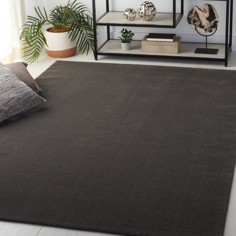 Tapis gris anthracite tissé à la machine de couleur unie, Rectangle 2 pi 7 po x 5 pi