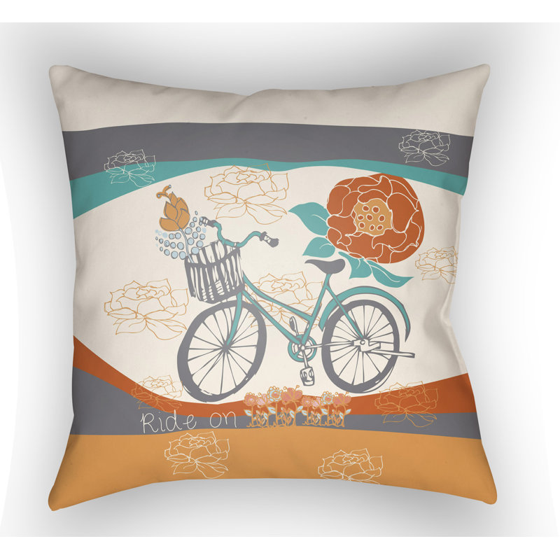 Doodle Bicycle Throw Pillow, 20" H x 20" W x 4" D, White