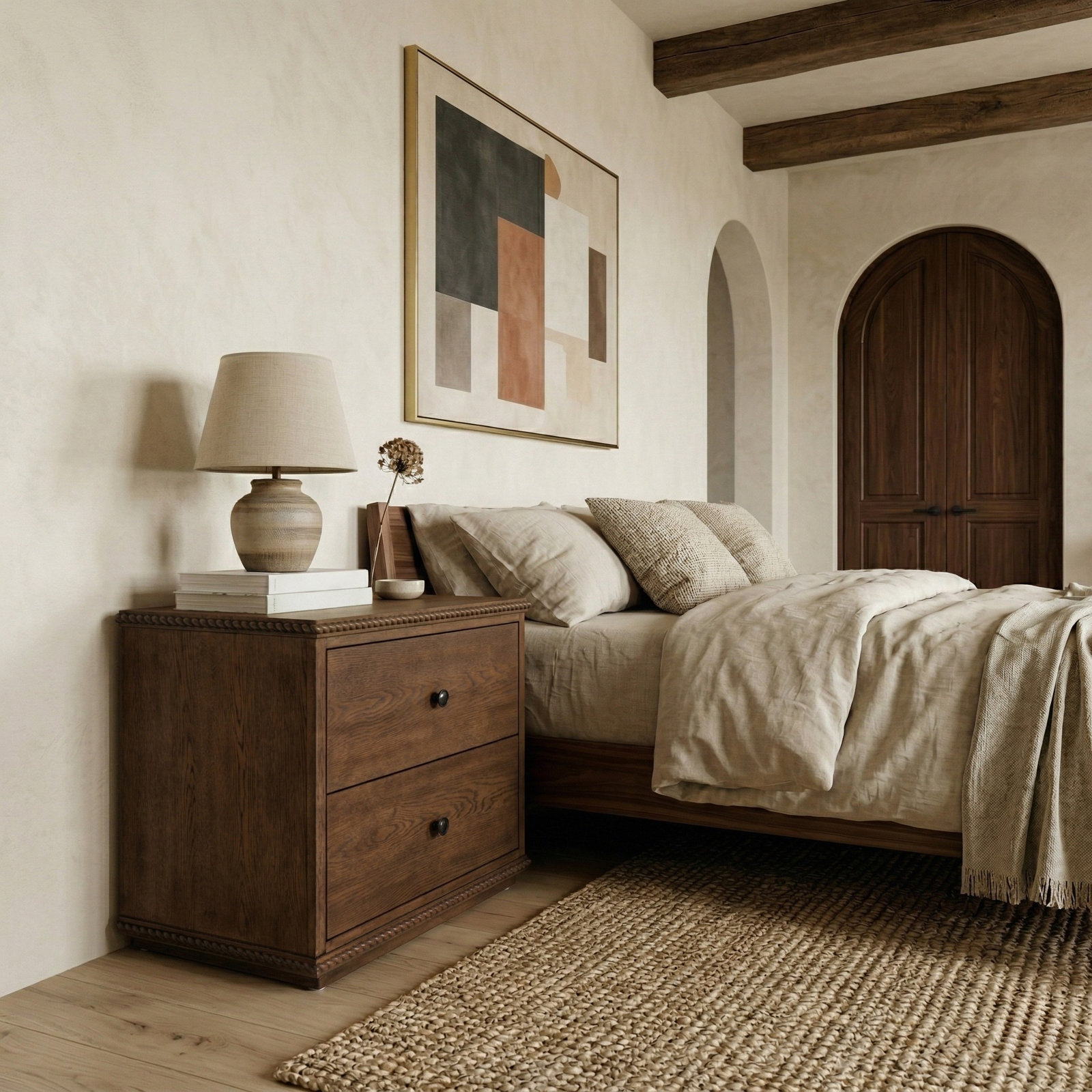 Nightstand with Rope Detailing, Dark Walnut