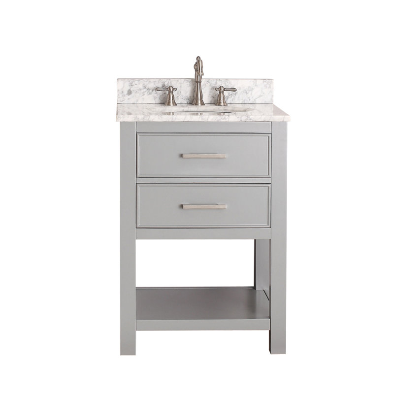 Brooks 25'' W Single Vanity, Chilled Gray, Carrera White Marble