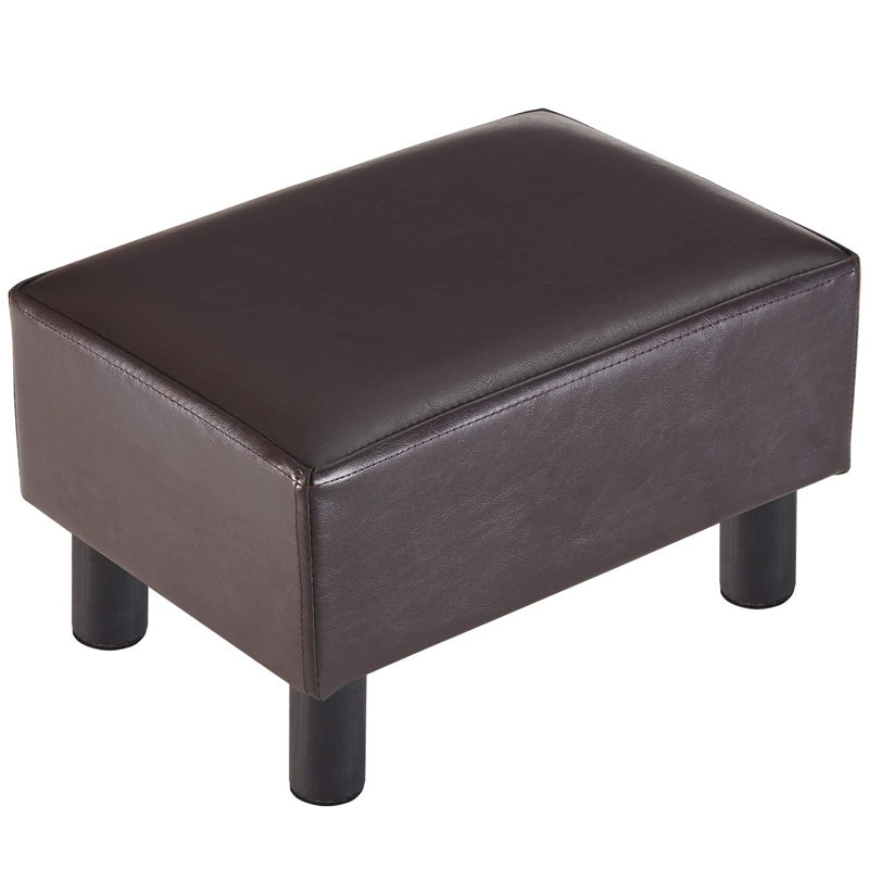 Nelva Faux Leather Ottoman, Brown Faux Leather