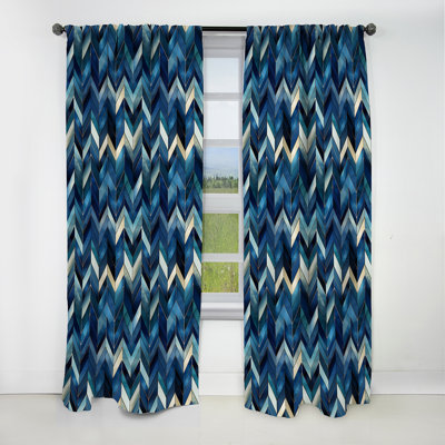 Vintage Cobalt Blue Chevron Geometric - Chevron Curtain - Blackout Curtain - 1 Panels