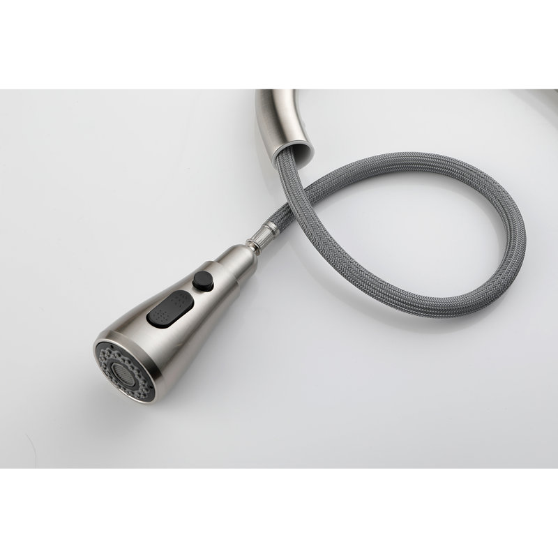 Robinet d'évier de cuisine escamotable en acier inoxydable, 3 réglages de sortie, surface rouille facile à nettoyer, robinet à poignée simple avec tête, nickel brossé, options d'eau, qualité