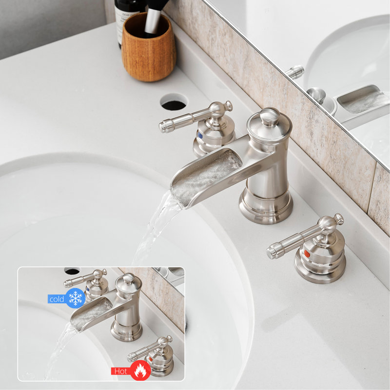 Robinet de lavabo surdimensionné de 8 pouces, nickel brossé à 3 trous avec bonde escamotable et tuyau, conception à poignée pour un contrôle précis de la salle de bain, poignée à levier double, surface à gratter