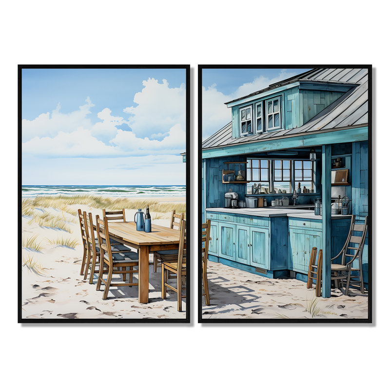 «Oceanfront Beach», art mural sur toile bleu nautique, 2 pièces, H 36 po x l 48 po, Reproduction encadrée sans passe-partout