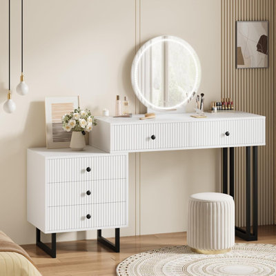 Élégant et élégant - Cette coiffeuse moderne avec miroir à DEL adopte un procédé de fabrication sous blister, qui a une belle forme et une fonction de rangement. Il convient à tous les styles de décoration et ajoute un charme unique à votre cham