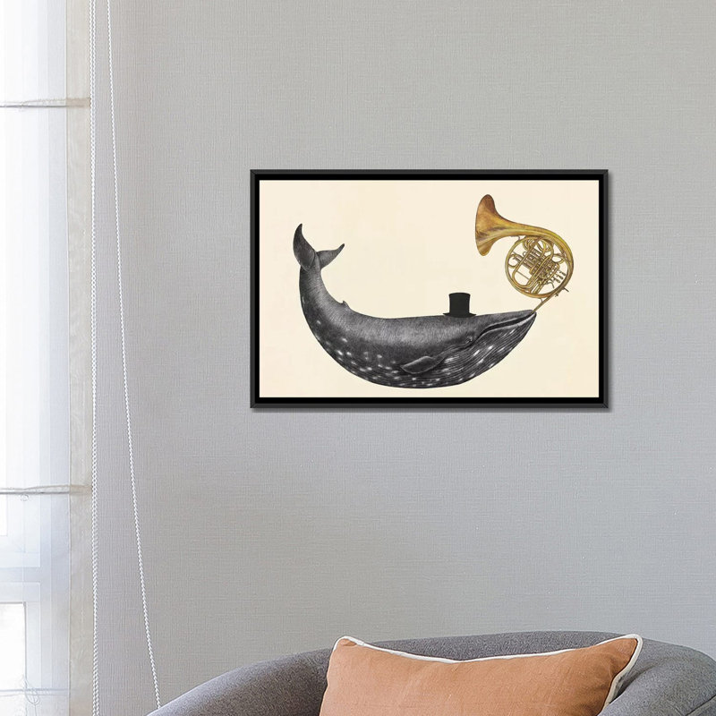 « baleinee song », impression sur toile, H 18 po x l 26 po x P 1,5 po, Toile avec cadre noir, Pas de tapis