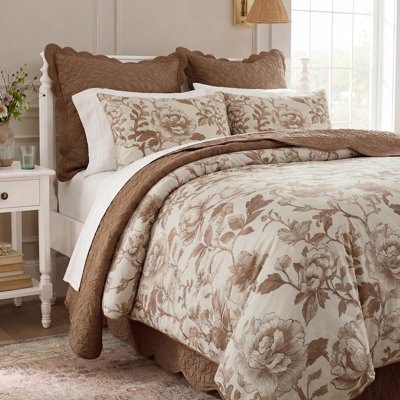 Ensemble de literie 100% coton rétro avec housse de couette à motif floral à motif floral à motif de feuilles brunes 3 pièces Housse de couette super douce et respirante