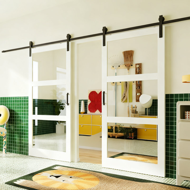 Modern Modern Surface Design - Ensemble de 3 portes coulissantes pour grange avec quincaillerie en bois manufacturé