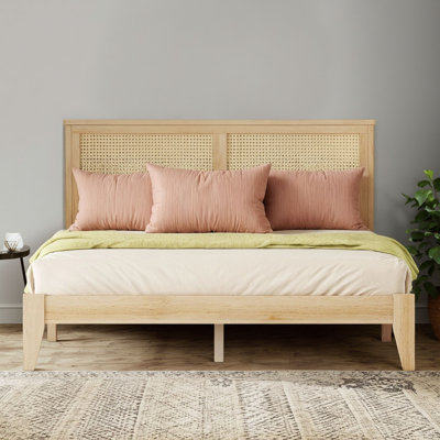 This Queen-Size Solid Wooden Bed Is Made Of High-Quality Rubber Wood. The Headboard Incorporates Natural Rattan Elements And Is Equipped With Reinforc by Bay Isle Home