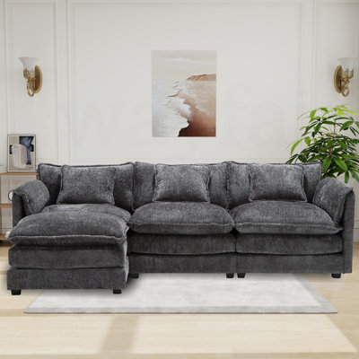 Chifley Gray Chenille Modular Couch L Shaped Sectional Sofa with Ottoman, Reversible.