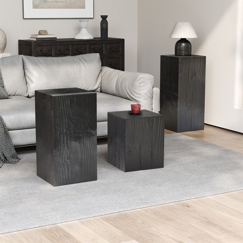 Ensemble de tables d'appoint style rétro naturel, Noir