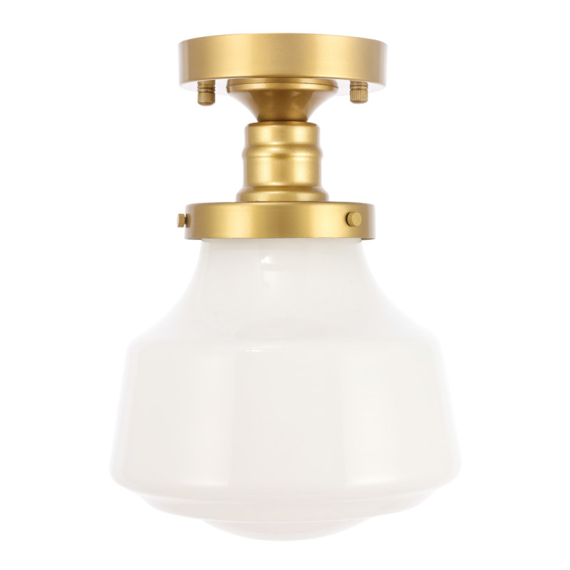 Plafonnier semi-encastré à 1 lumière Steverson, Laiton, Blanc givré, H 8,1 po x l 8 po x P 8 po