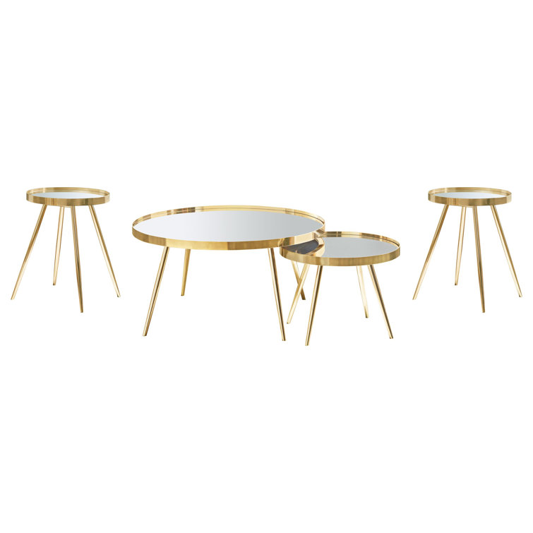 Ensemble de table basse et de table ronde 4 pièces Compson Doré