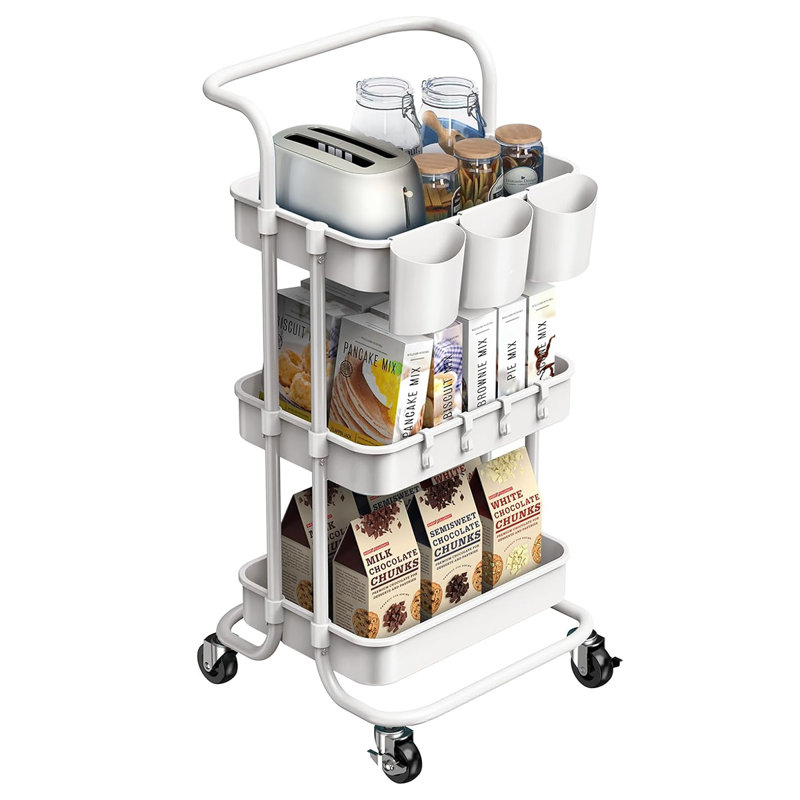 White 3-Tier Metal and ABS Rolling Utility Cart