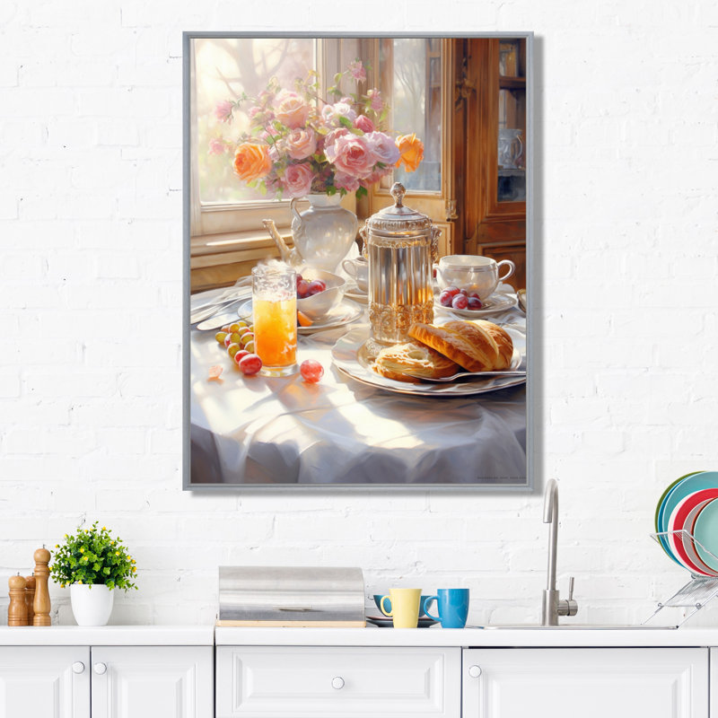 Latrivia Food, petit déjeuner douillet, art mural sur toile, H 40 po x l 30 po x P 1,5 po, Encadrement argenté