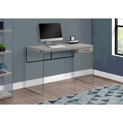 Bureau d'ordinateur, bureau personnel, ordinateur portable, tiroirs de rangement, L 48 po, travail, stratifié, verre trempé transparent, contemporain, moderne