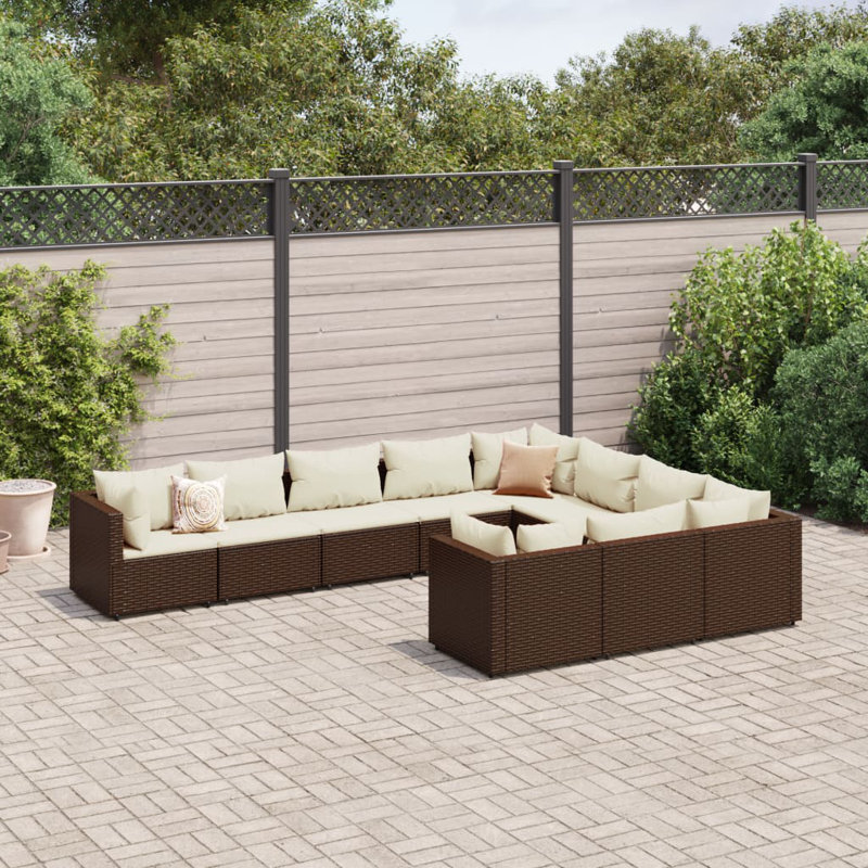  Ensemble de canapé de patio modulaire en rotin PE brun et blanc crème, Blanc, crème, Brun