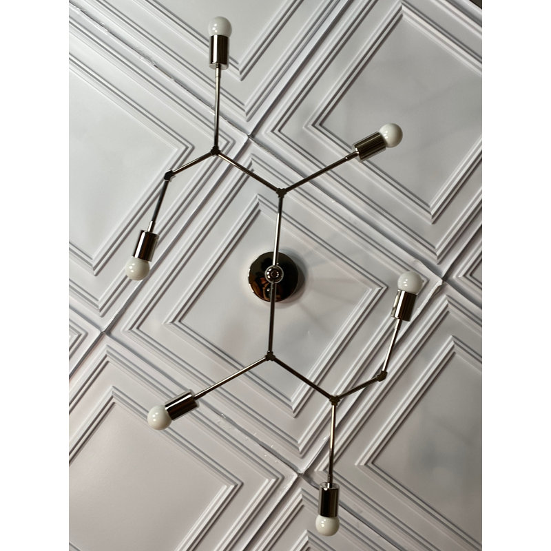 Grand plafonnier industriel à 6 ampoules Verdie, Nickel poli