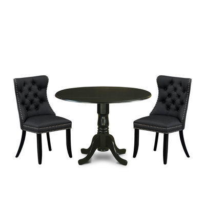 Ensemble de table de salle à manger 3 pièces comprenant une table de cuisine ronde avec Dropleaf et 2 chaises rembourrées, acajou