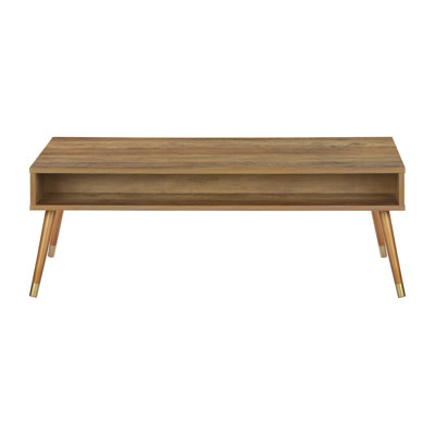 Mid-Century Modern Rectangular Coffee Table with Storage Drawer and Open Shelf, Walnut Finish
