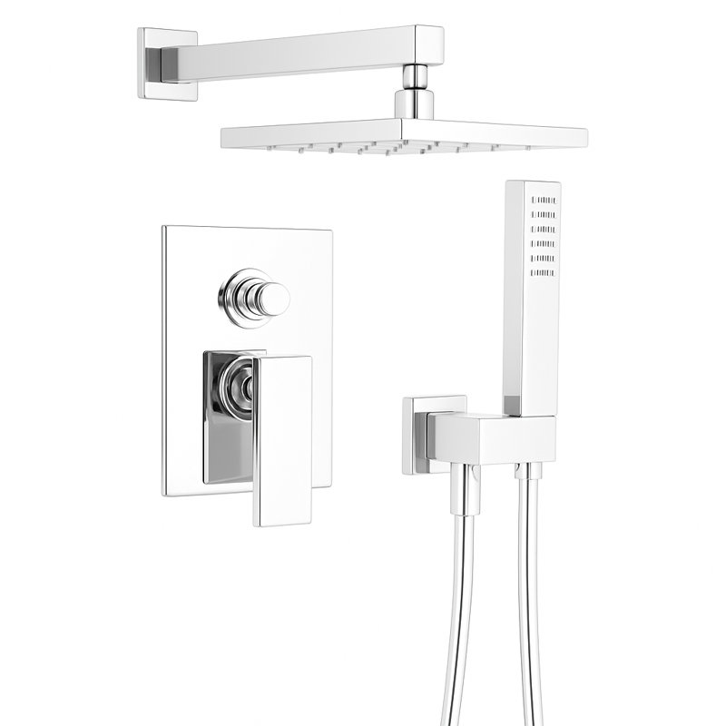 Scala Pressure Balance Shower System with 2-Way Diverter, 8-Inch Rain Shower Head and Wall Mounted Hand Shower, Valve Included