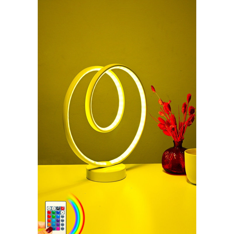 Lampe de table moderne avec télécommande, 16 couleurs et 4 modes, corps 100% aluminium, 13,8 x 4,7 x 13,8 pouces | Base en fer à revêtement électrostatique, fiche de type C, cote énergétique A +, durée de vie de 20 000 heures et plus