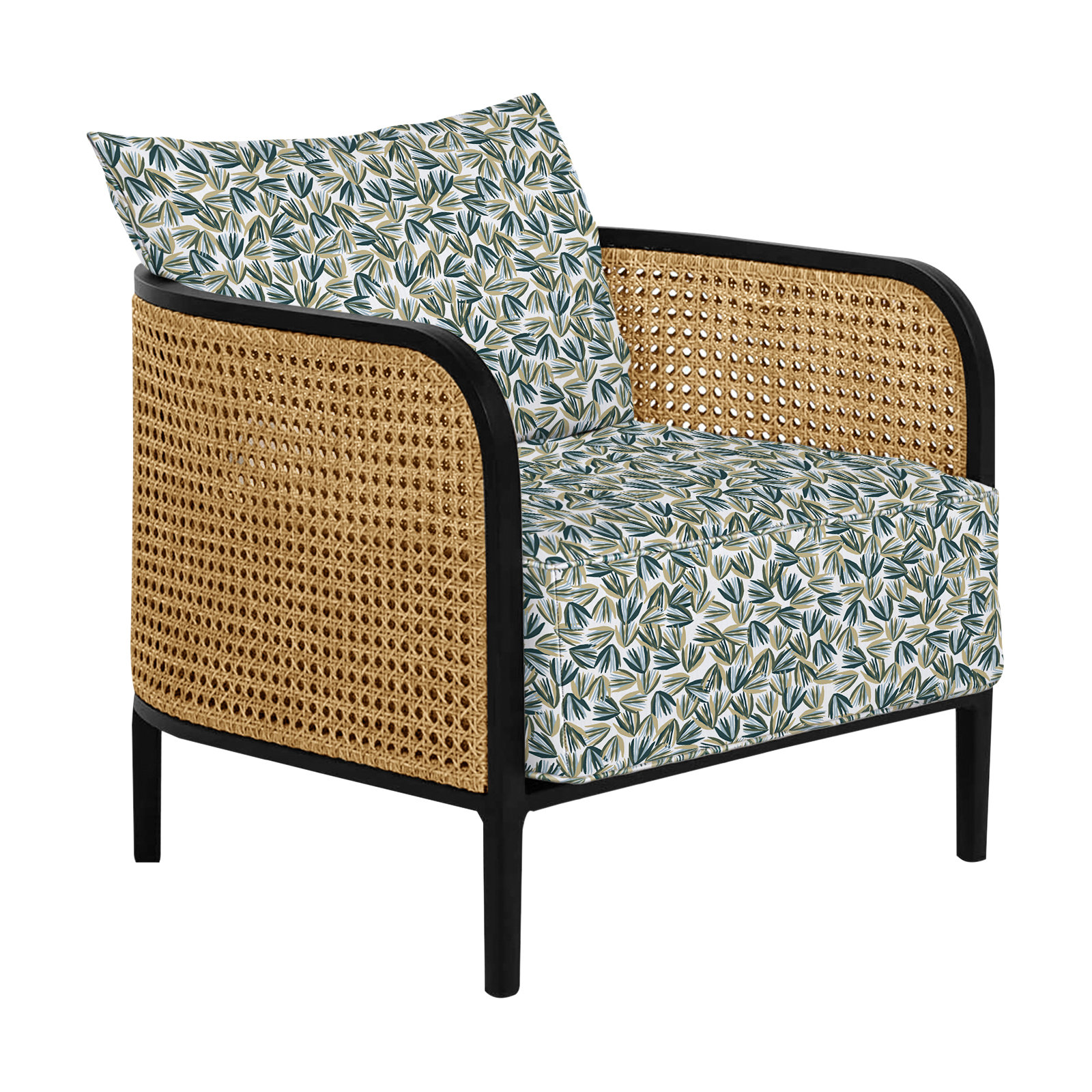Havana Cane N-Dura Resin Wicker Outdoor Lounge Chair, No welt + Standard fill, Havana #84 Black-Natural Resin