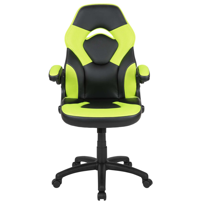 Ariquer High-Back Racing Style Gaming Chair with Headrest and Flip-Up Arms, Neon Green